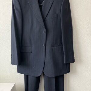 Stafford Men’s 40 Short 100% Wool Striped Jacket Pants Suit Blazer Black